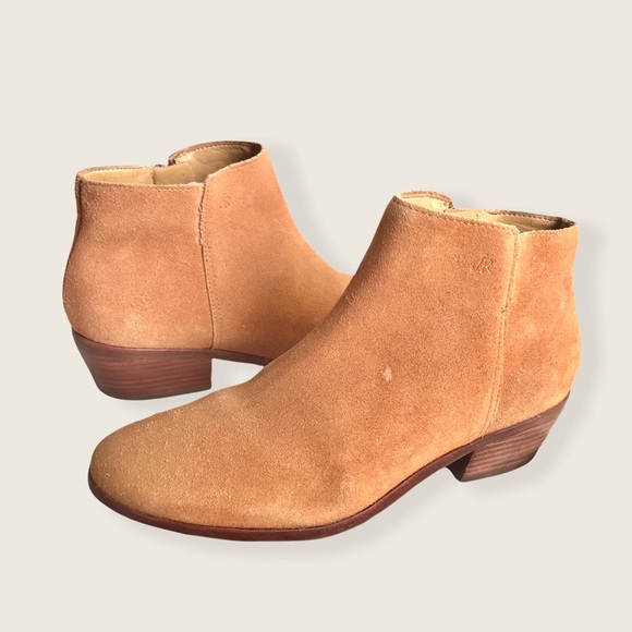 Jack Rogers Bailee Tan Suede Wood Heeled Classic Casual Zip Up Ankle Booties - Picture 8 of 16